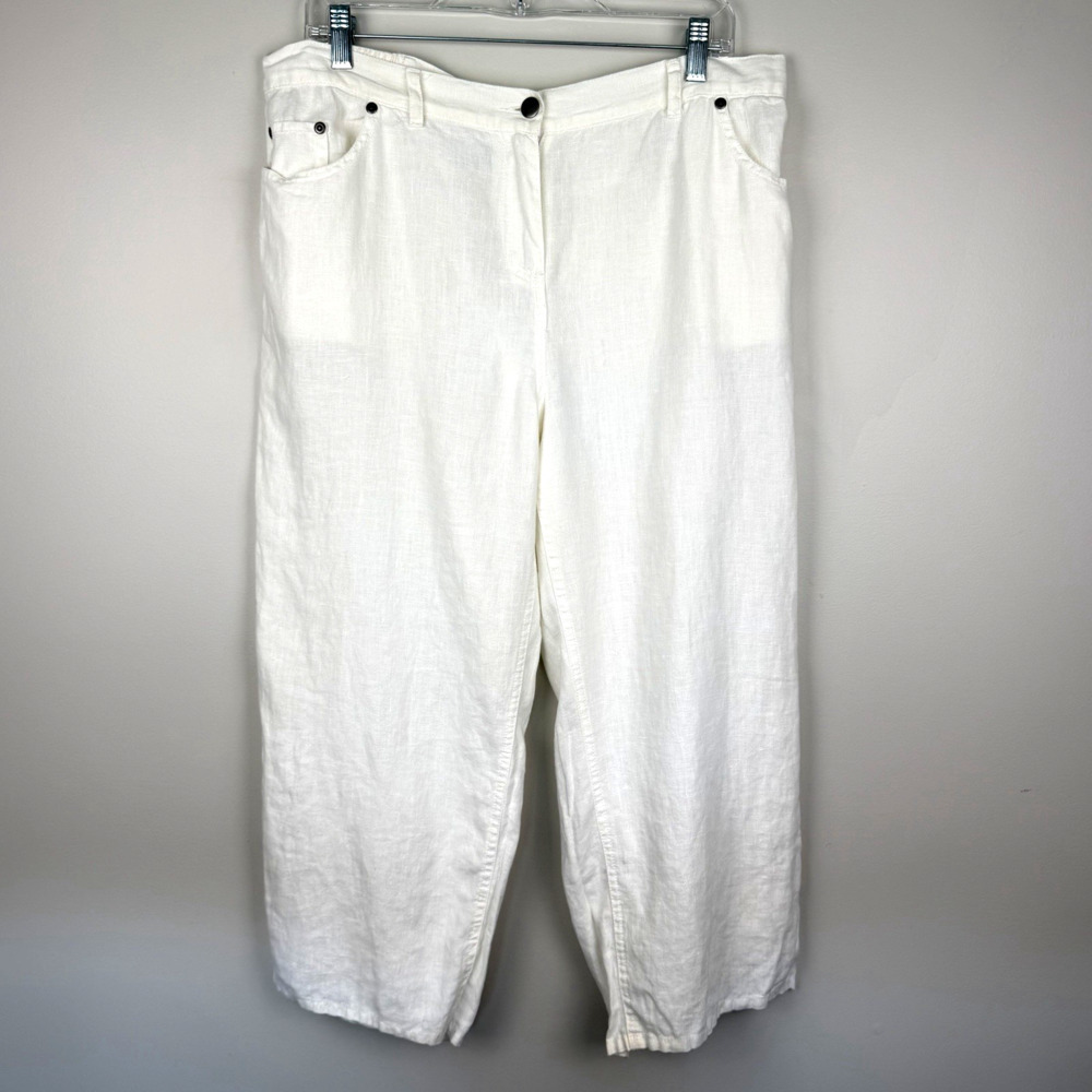 Hot Cotton Cropped Linen Pants Size XL White Bohemian Beach Minimalist Coastal